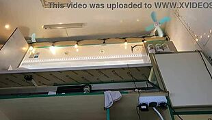 Super slim eighteen year old chick works in pear thongs braless