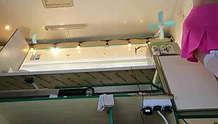 Super slim eighteen year old chick works in pear thongs braless