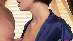 orally pleasured babe tugging during massage in bathroom