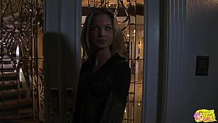 A couple of blonde lesbians enjoyed steamy sex with toys on the stairs