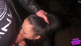 Night face fuck outdoors! Sloppy deepthroat!