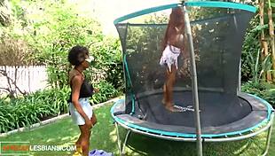 Amateur big tits black babes riding face, scissoring and squirting in bed