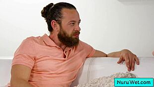 blonde masseuse gives a wet nuru massage and rub her natural tits on her backs client - brad newman sonia harcourt