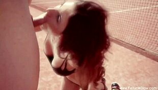 Redhead milf tastes cumshot after couple handjob