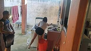 wife left, maid couldn't resist my erect cock?