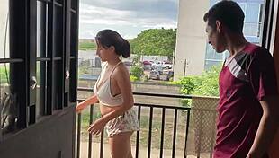 When My Stepfather Was Mopping, I Seduce Him And We End Up Fucking And He Cums In My Mouth