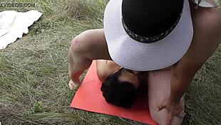 hairy mature lady facesits and pees outdoors casually