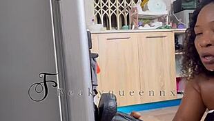 hot milf camgirl fucks 14-inch dildo on fridge in kitchen full video