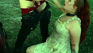 submissive humiliation slut crawls to eat ass and drink piss outdoors