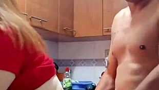 Mother-in-law in sexy clothes gets fucked in kitchen