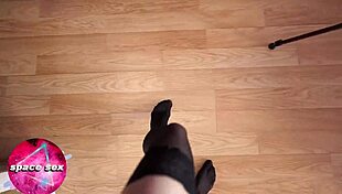 Teen fingering pussy orgasm in stockings with camera