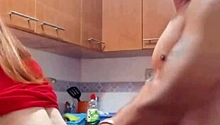 Mother-in-law in sexy clothes gets fucked in kitchen