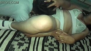 i slide the thong to the side and lick her vagina in amateur couple session