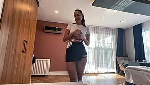 Wet clothed sex with 18yo amateur teen waitress