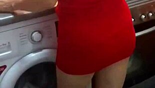 Mother-in-law in sexy clothes gets fucked in kitchen