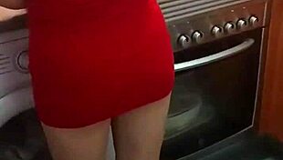 Mother-in-law in sexy clothes gets fucked in kitchen