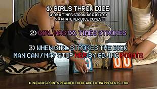 two hot girls try to make big cock cum with dice game 😜