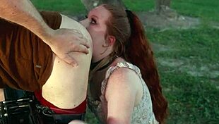 submissive humiliation slut crawls to eat ass and drink piss outdoors