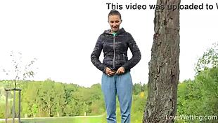 Susie heads outdoors for her solo pissing scene