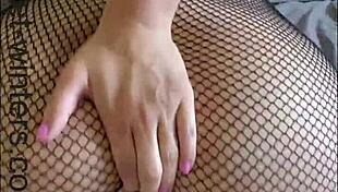 Horny fat ass teacher in fishnet bounces tight wet pussy on favorite dildo with squirting orgasm