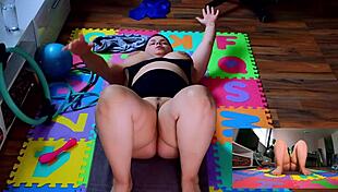 nude milf spreads pussy and tits during yoga workout