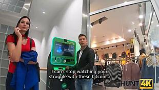 Impressive model gets hard fucked by hunter for bitcoin in public hunt