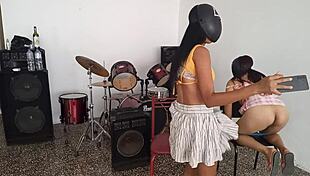 short horny girl and skinny dark roommate wait for man