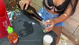 A young girl at the fishing bar with the naughty gentleman