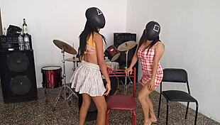 short horny girl and skinny dark roommate wait for man