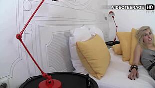 18 Year Blonde Vicky Plays With Toy During Her Casting