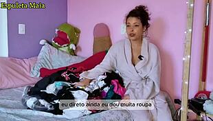 hot brazilian brunette shows her panties and lingerie collection to us