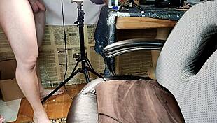 young asian woman teases an old white guy in their homemade setting