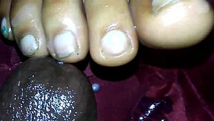 Ebony beauty delivers intense foot job with cumshot