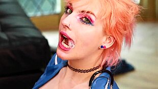 Hot British teen redhead gives a handjob