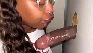 Ebony BBW Sucks Strangers' Big Black Cocks at Gloryhole