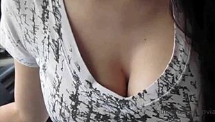 amateur gives blowjob in the car while driving