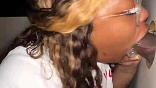 Ebony BBW Sucks Strangers' Big Black Cocks at Gloryhole