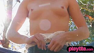 Petite canadian cougar milf strips out of her lingerie outdoors