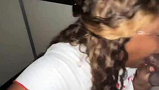 Ebony BBW Sucks Strangers' Big Black Cocks at Gloryhole