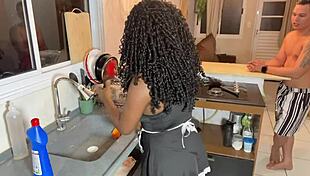 Black maid fucks boss's young son with creampie