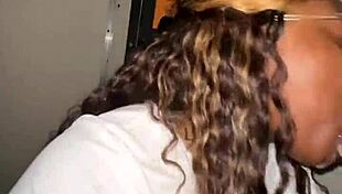 Ebony BBW Sucks Strangers' Big Black Cocks at Gloryhole