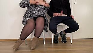 The mature curvy bbw milf with saggy tits in nylon pantyhose made me cum in a public place