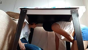 We hide under the table from our stepparents to masturbate - lesbian illusion girls