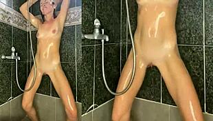 Woman Undresses And Washes Body