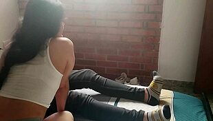 Horny young girl masturbates and sucks cock