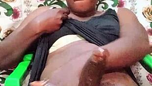 Naughty Black Crossdresser Stroking Big Oiled Dick Until Cumshot