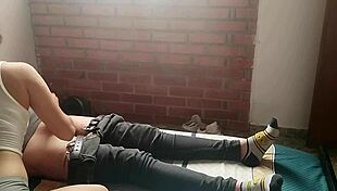 Horny young girl masturbates and sucks cock