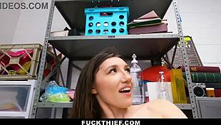 Horny teen shoplifter gets caught and bent over by security guard for hardcore punishment