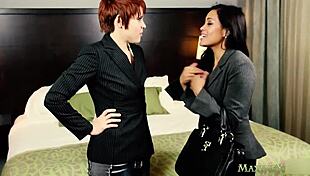 Lezdom redhead Lily Cade screws Maxine X's tight oriental holes