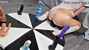 The petite stepsister spins the wheel of dildos and achieves her orgasm